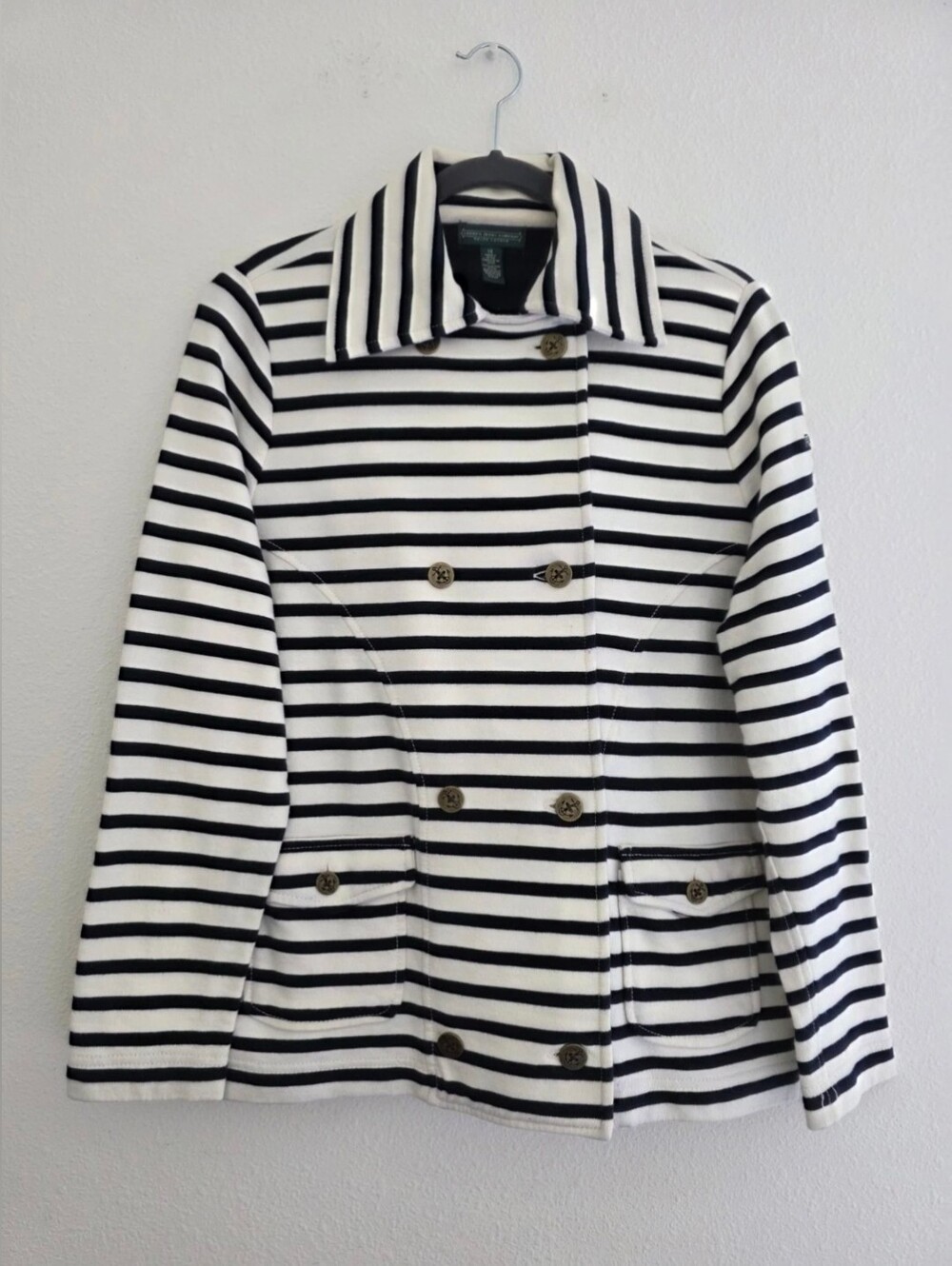 Lauren Ralph Lauren Nautical Striped White/Blue Double-Breasted Blazer Sz XL
